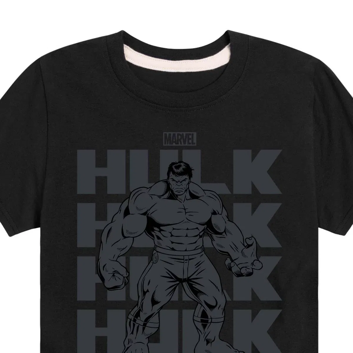 Детская футболка с принтом Hulk Monochrome Marvel, Black — фото 2