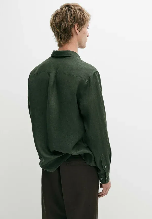 Рубашка из льна Shirt Massimo Dutti, dark green, темно-зеленый — фото 3