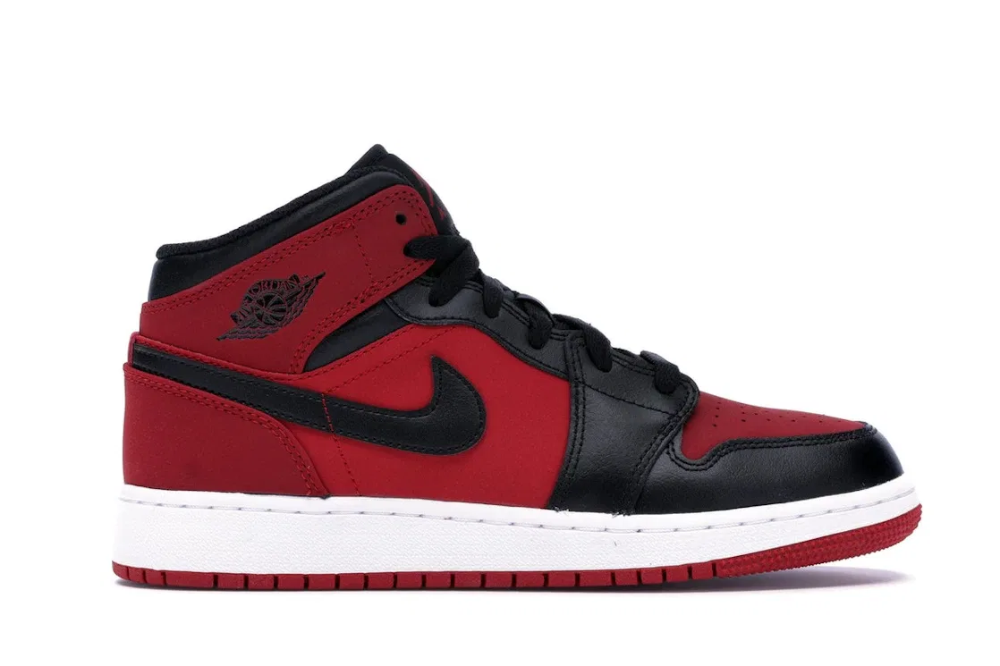 Детские кроссовки для мальчиков с патент-кожей Jordan 1 Mid Jordan, Gym Red/Black-White