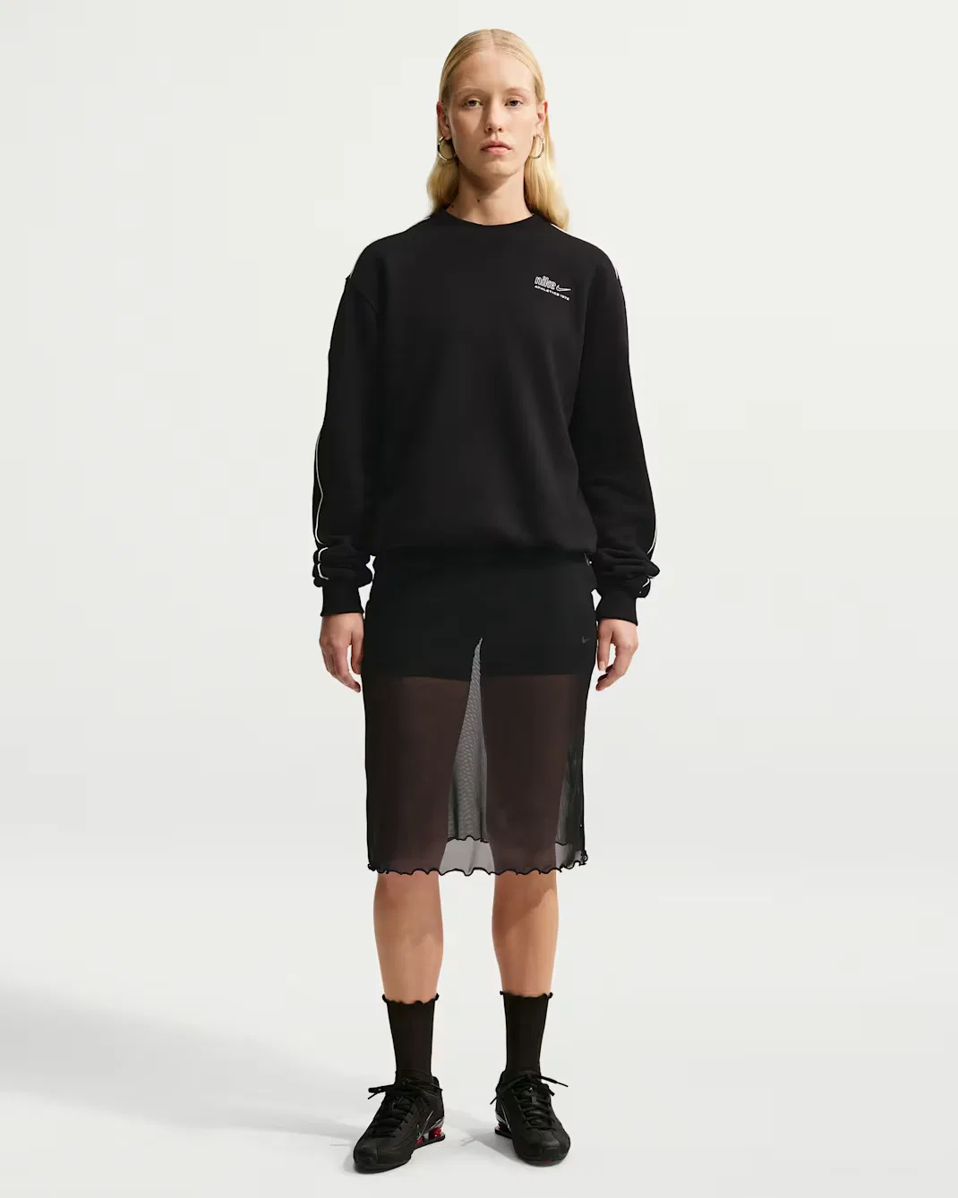 Women's "Nike Athletic Department" Crew Nike Studio Fleece Medium Weight "Graphic Pack", Total Black/Sail — фото 4