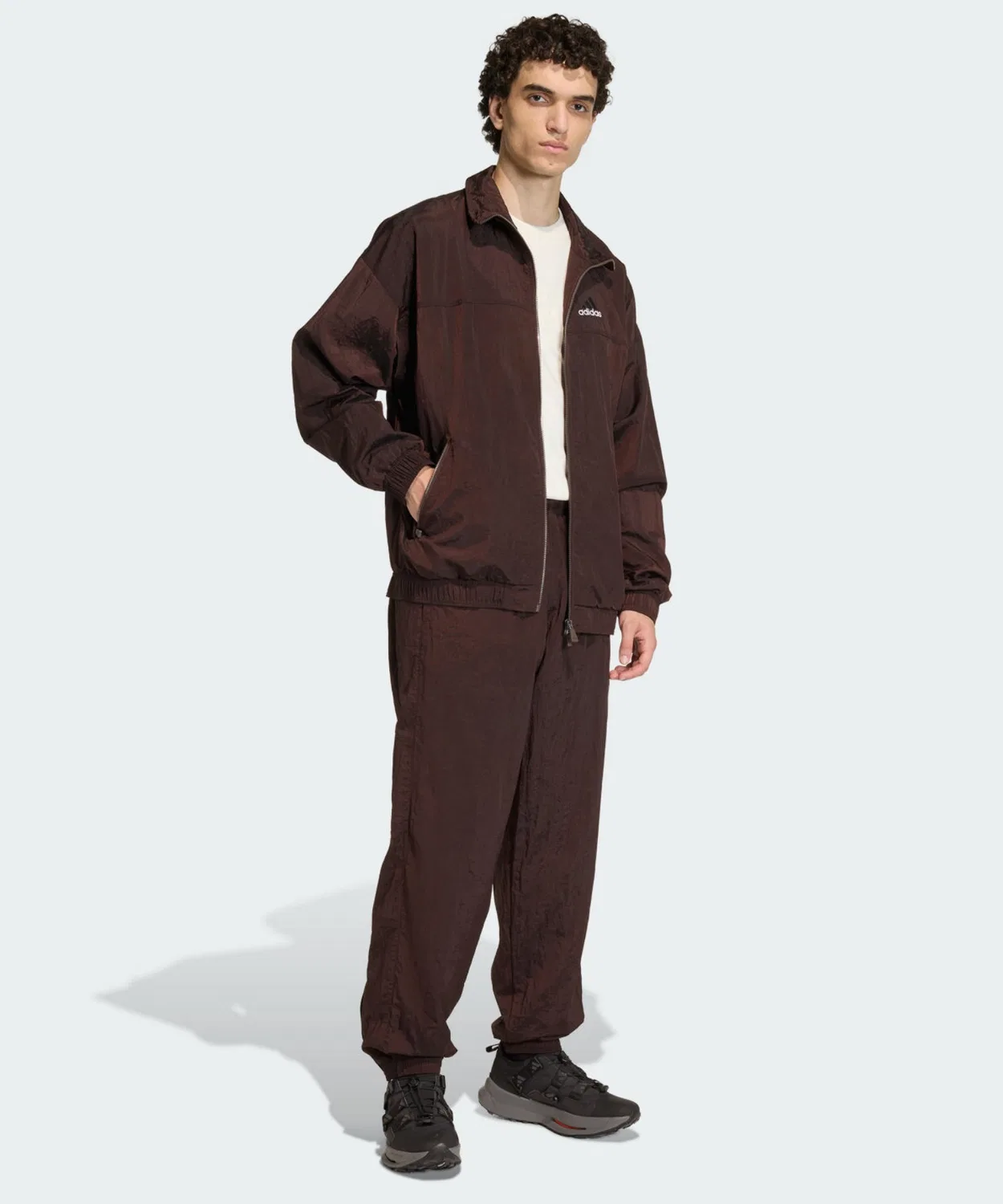 Мужской джерси-топ с воротником и молнией, модель EQT Adidas, Brown — фото 3