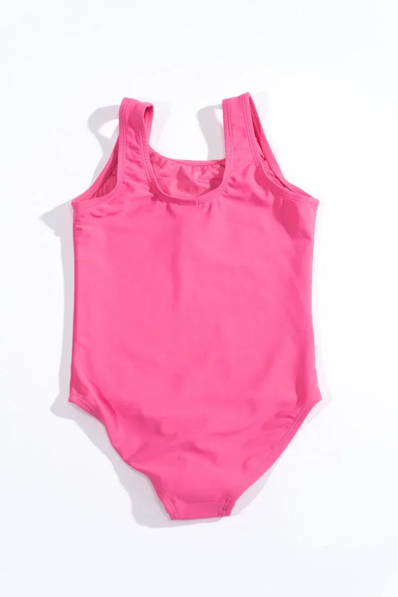 Детский слитный купальник для девочек с блестящим логотипом Barbie Forever 21, Pink/Multi — фото 2