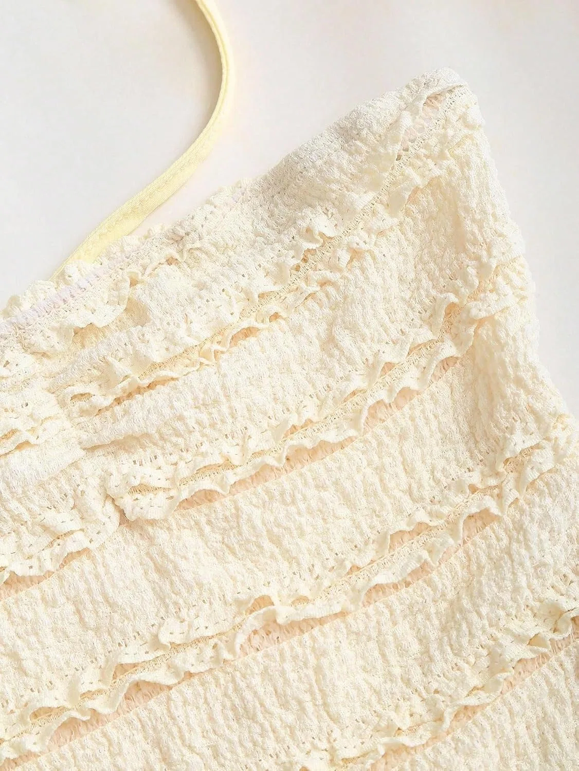 Женское мини-платье на бретелях с воланами Knitted Fabric, Yellow — фото 4