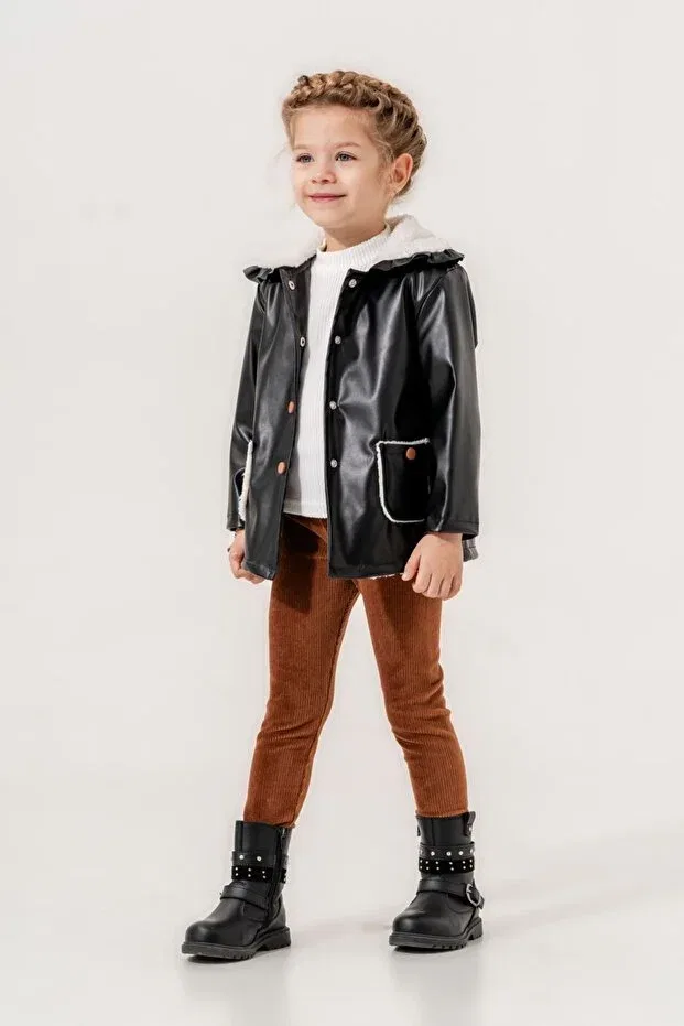 Детское пальто для девочек с капюшоном Minigimin Cicileri, Black-52937