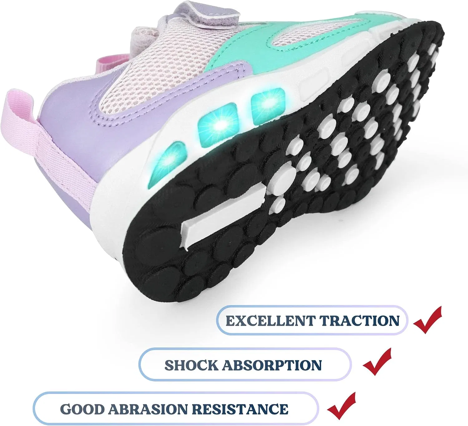 Детские кроссовки для девочек со светящейся подошвой YESKIS, Purple Girls Light Up Shoes — фото 4
