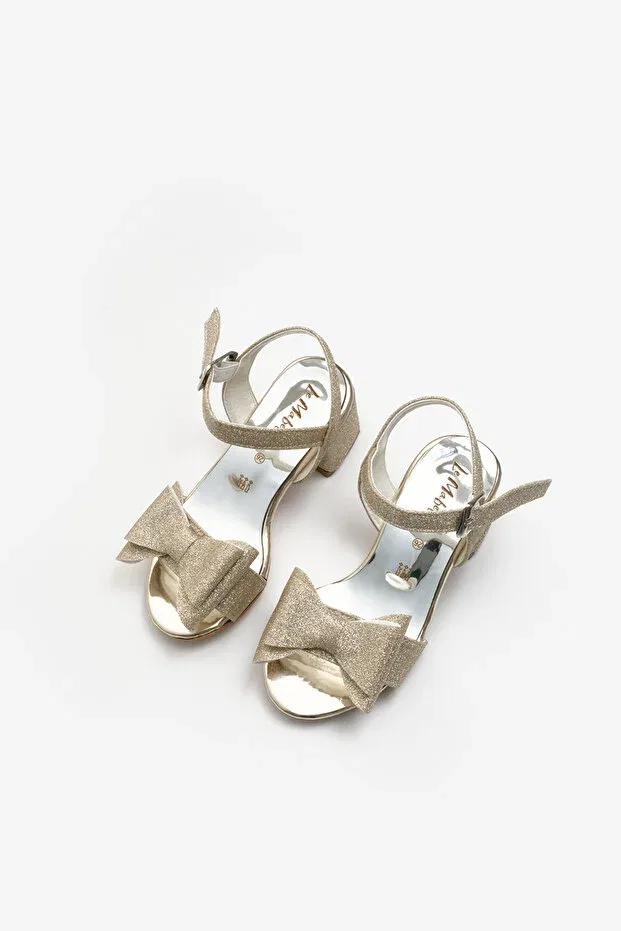 Детские туфли для девочек с бантом Le Mabelle, Gold — фото 2