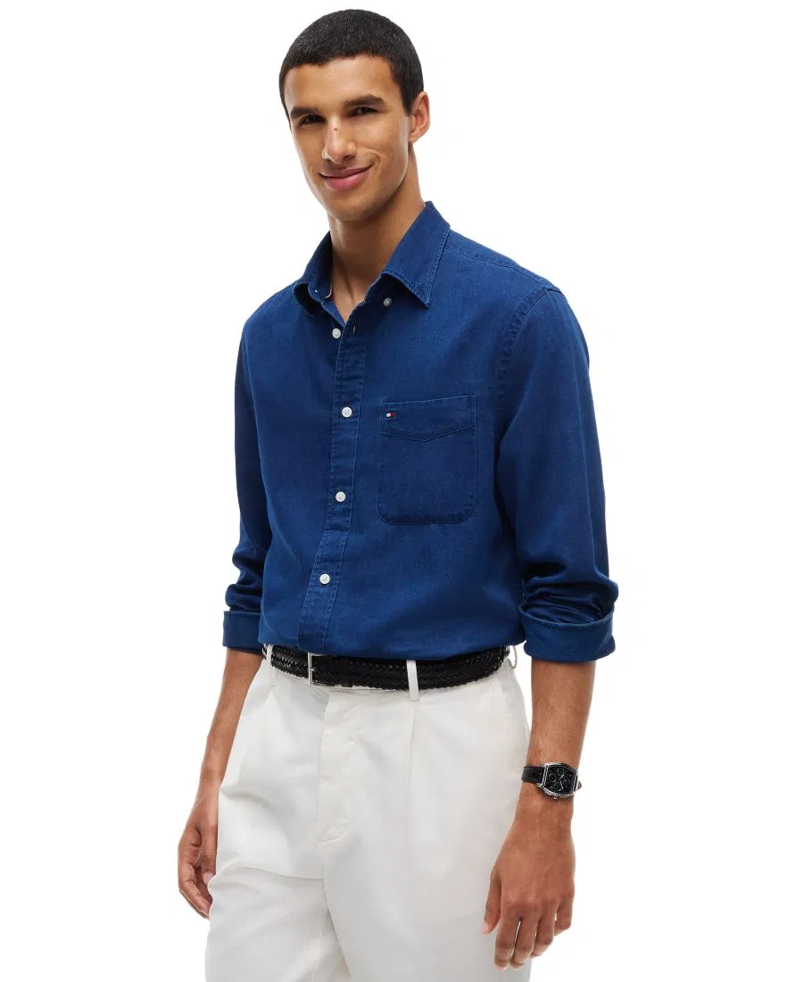 Рубашка из хлопка с длинным рукавом Tommy Hilfiger, Dark Blue Chambray
