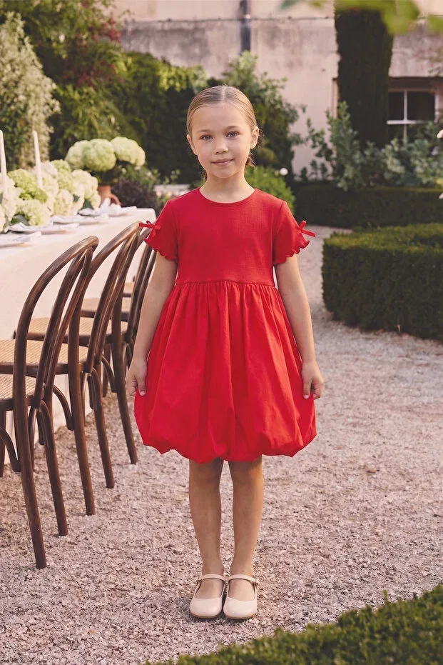 Детское платье для девочек с коротким рукавом Balloon Dress Minipodyum, Red