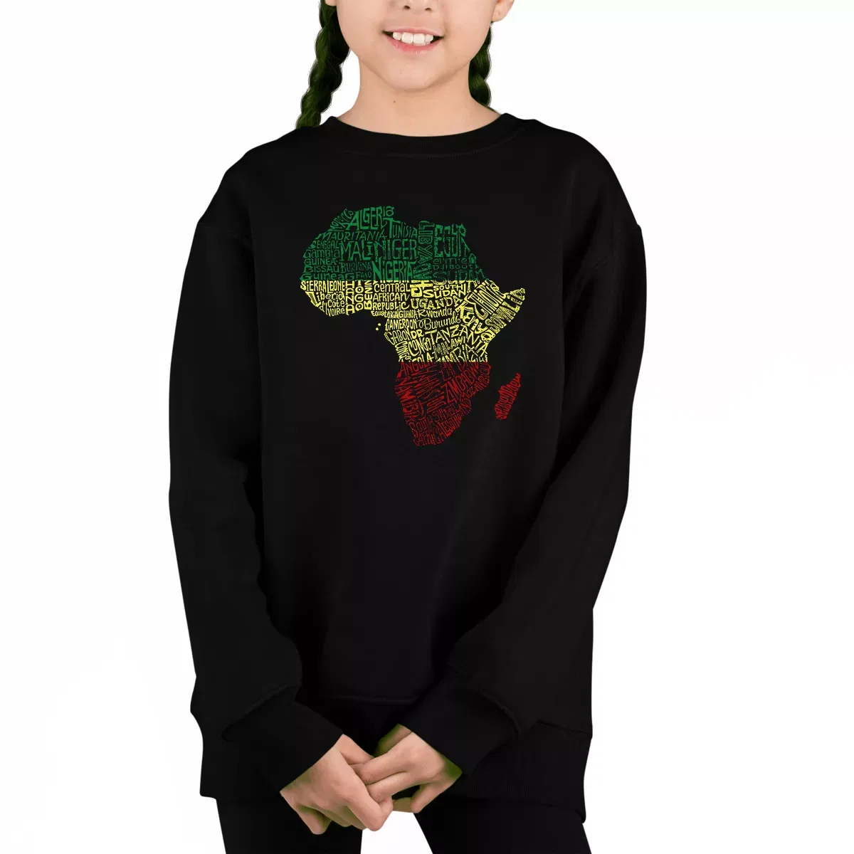 Детский свитшот с принтом Countries In Africa LA Pop Art, Black