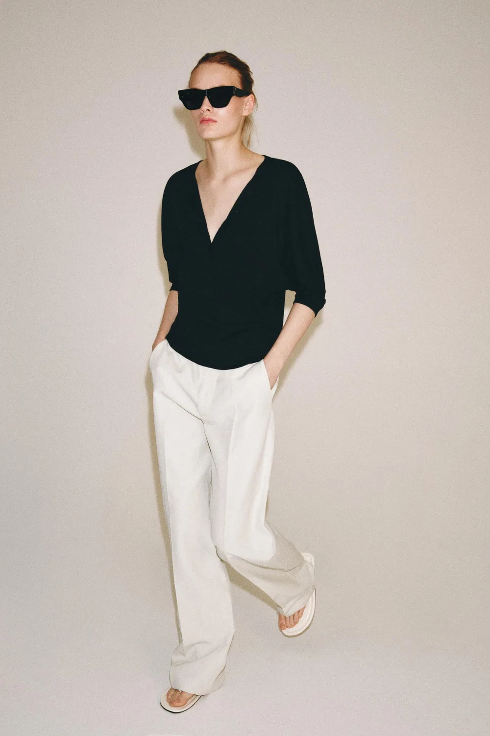 Хлопковая футболка Henley ZARA, Black