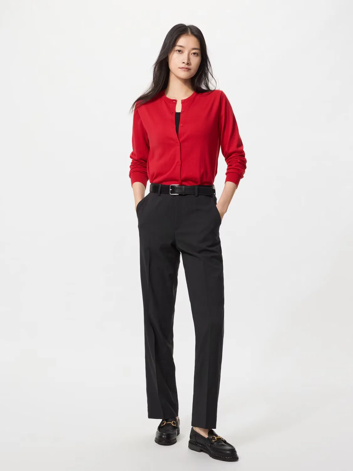 Брюки Uniqlo, узкие, удлиненного кроя, черный
