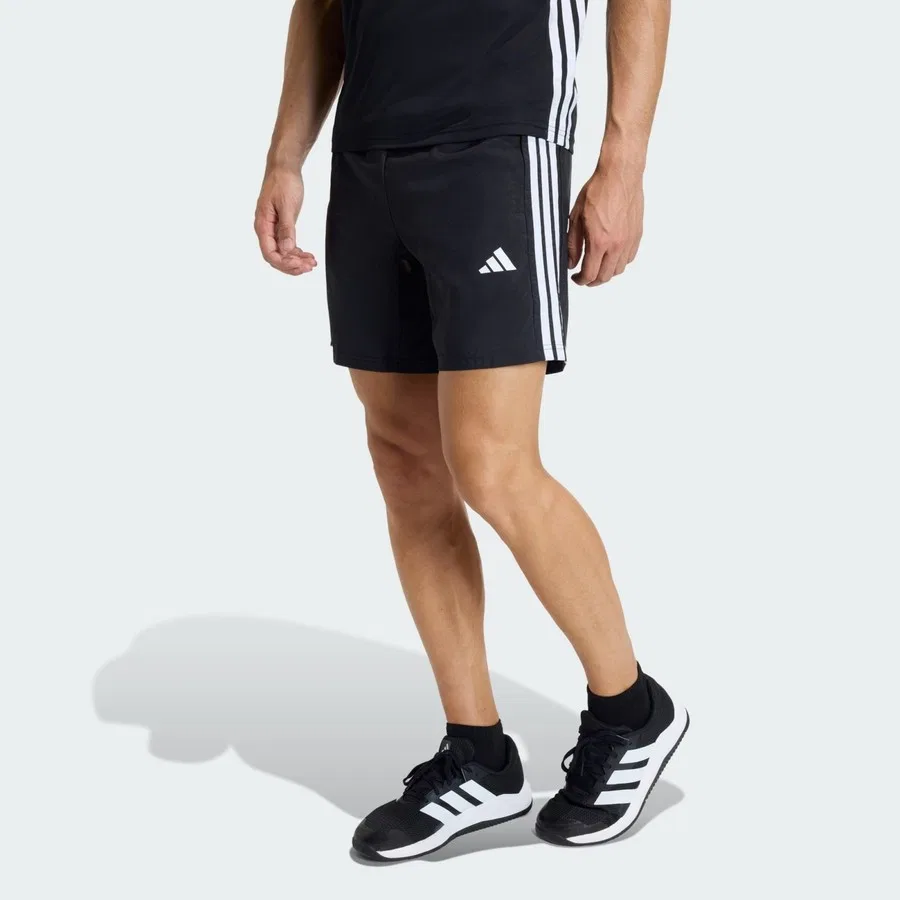 Шорты спортивные с принтом Workout Essentials Base 3 Stripes adidas, Черно-белый