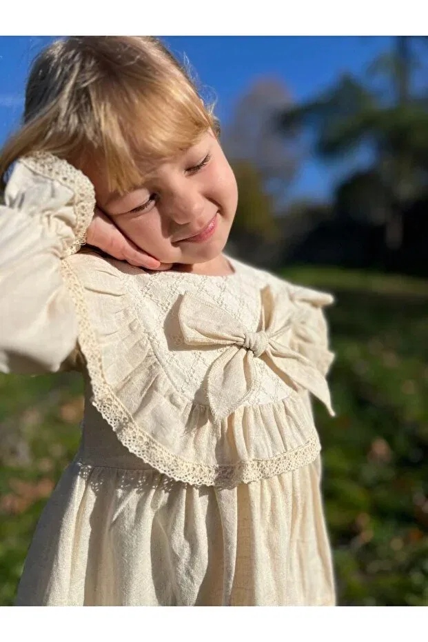 Детское платье для девочек с кружевным воротником Wind Baby, Nude Color — фото 3