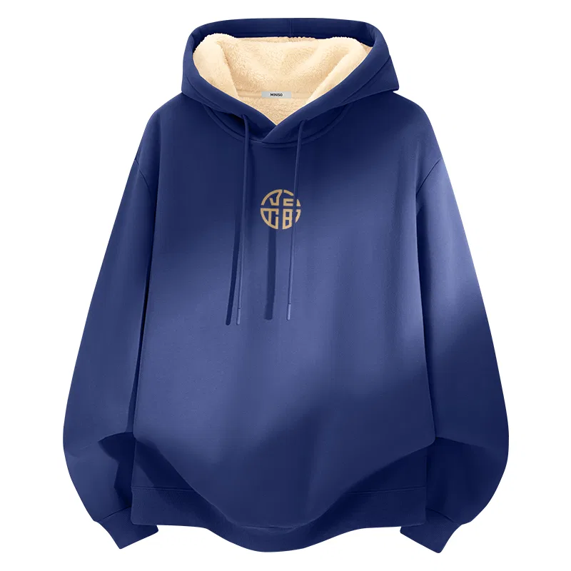 Детское худи с принтом MINISO, Thermal Sherpa Navy Blue (Golden Mountain Round Fortune Center Logo)