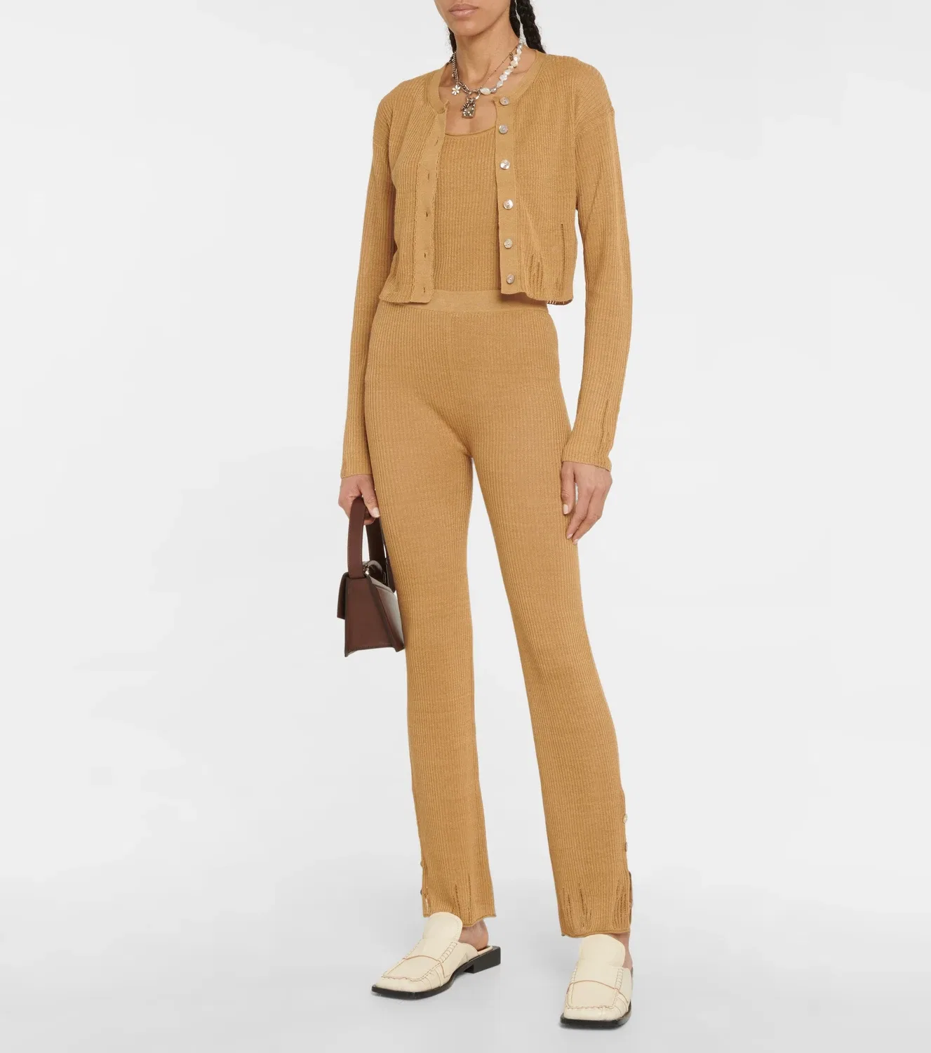 Укороченный кардиган с эффектом потертости Acne Studios, бежевый — фото 2
