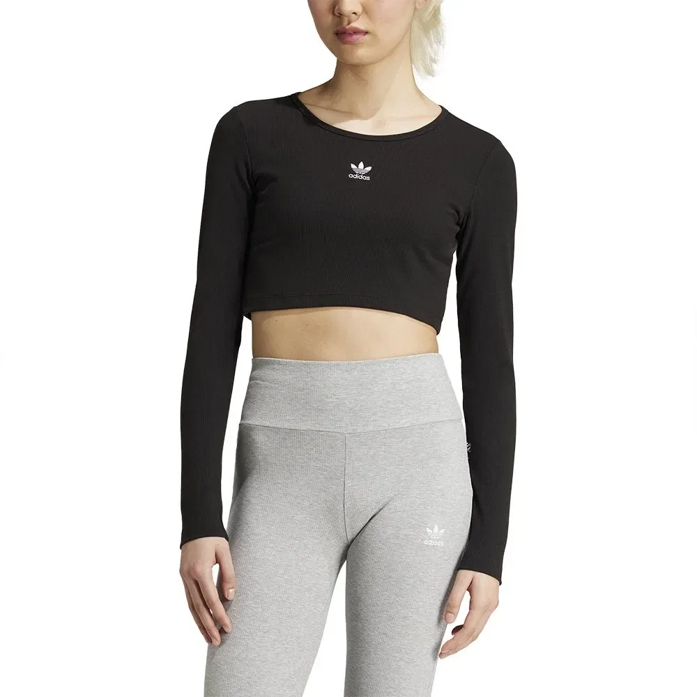 Топ с длинным рукавом ребристый Adidas Originals, черный