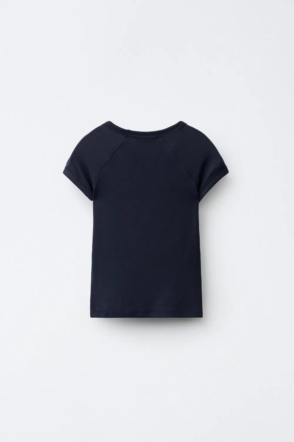 Однотонная футболка из хлопка и модала ZARA, Navy blue — фото 2