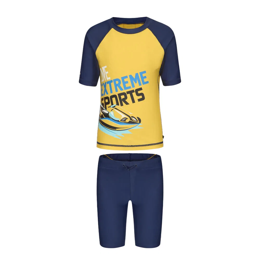 Детский купальник для мальчиков с длинным рукавом Mango Yellow/Dark Navy Blue DECATHLON, Mango Yellow/Dark Navy Blue