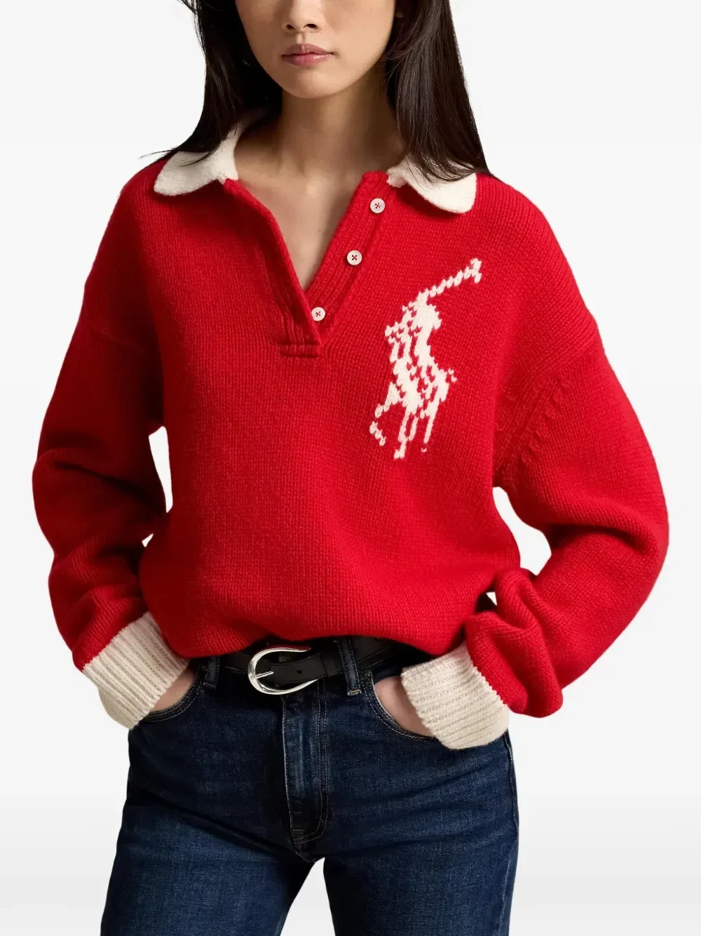 Шерстяной свитер с логотипом Polo Ralph Lauren, красный — фото 2