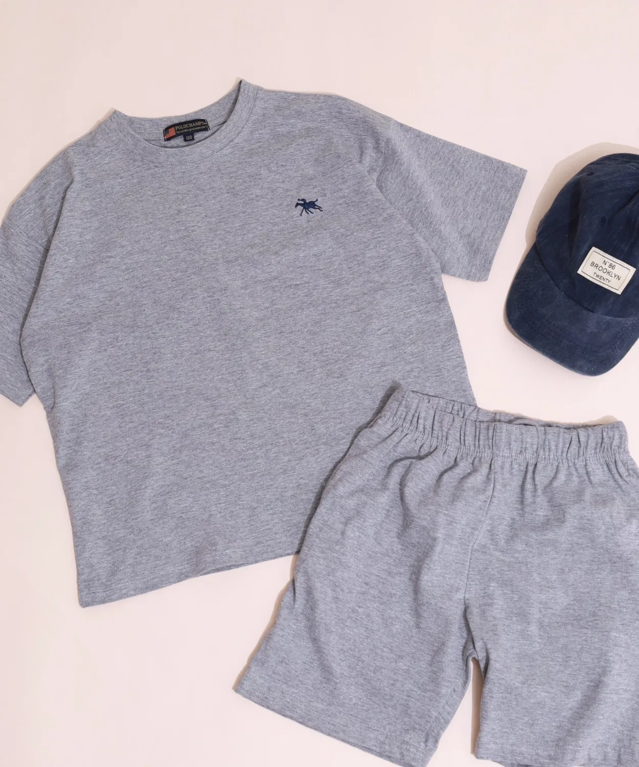 Детский комплект из футера с брендовым логотипом POLOCHAMPS, Heather Gray