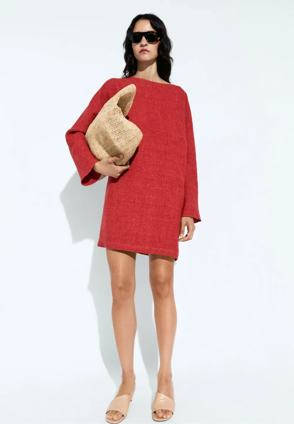 Мини-Платье с длинными рукавами - повседневное платье Massimo Dutti, Red — фото 2