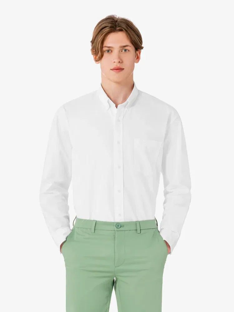 Рубашка из хлопка Oxford Relaxed Fit LACOSTE, White