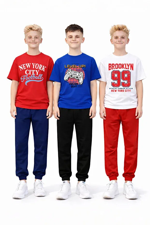 Детский комплект для мальчиков хлопковый с принтом Basics Twins Tailors, Blue