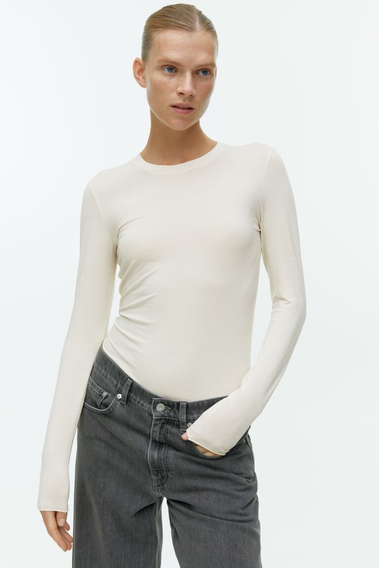 

Топ с длинными рукавами из смеси лиоцелла H&M, белый
