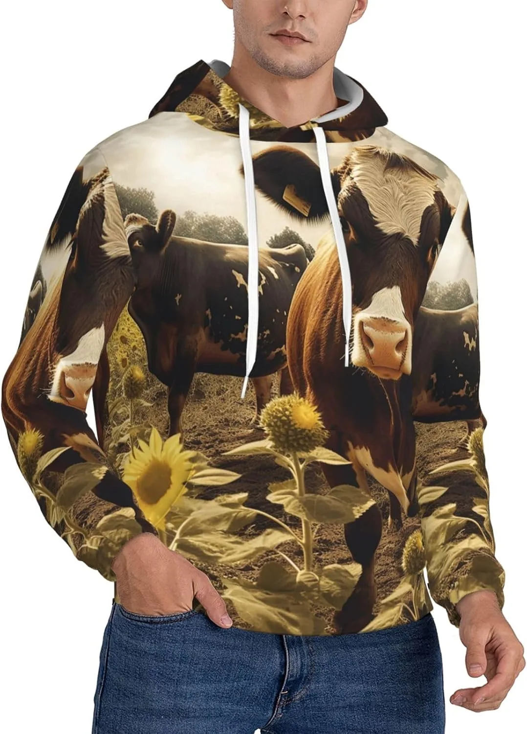 

Мужская флисовая толстовка с капюшоном Pullover, Casual, с длинным рукавом, 3D принт Brown Cow KKLWEGU