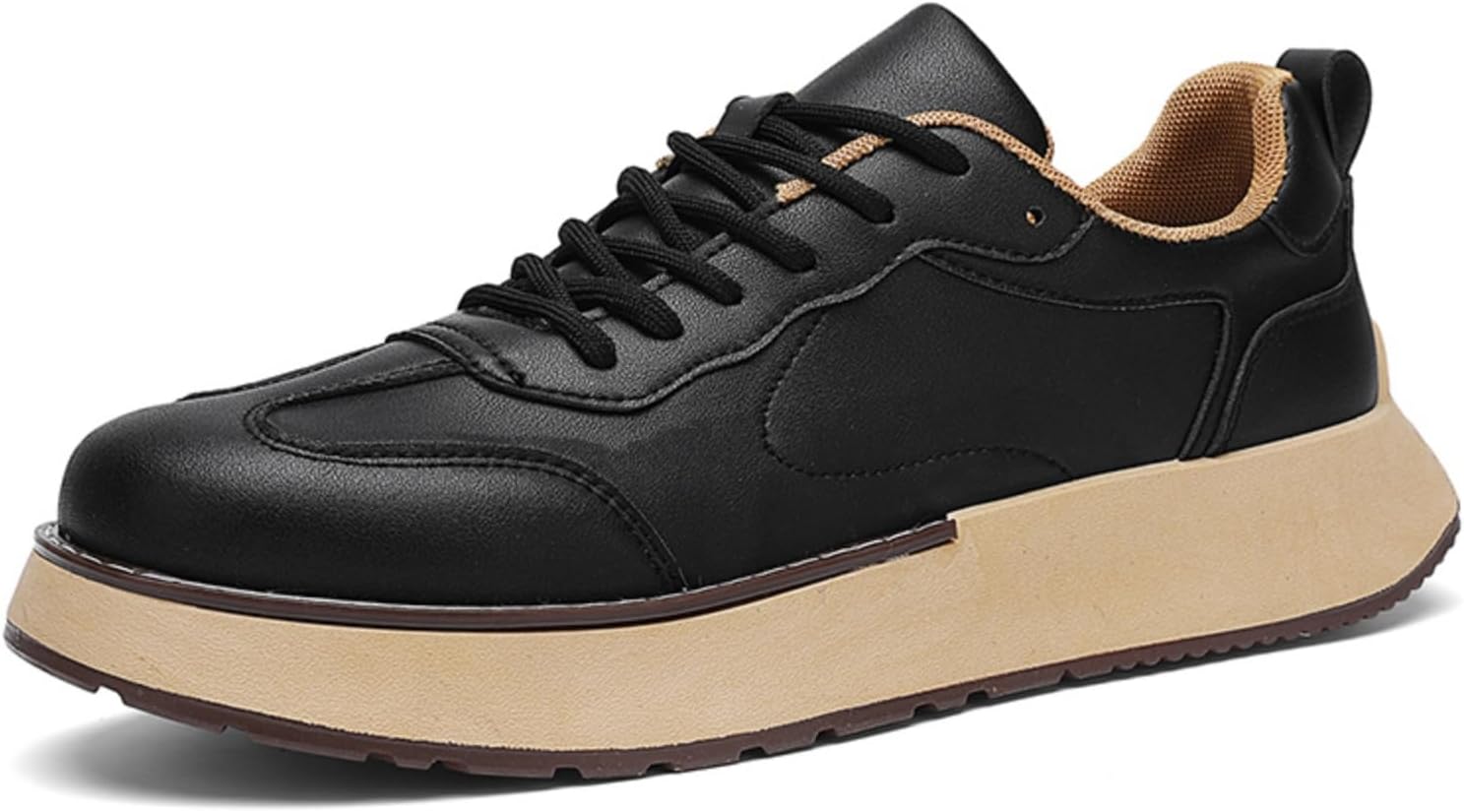 

Мужские повседневные кожаные кроссовки - ретро низкие - верх из дышащей натуральной кожи, удобные и легкие для повседневной носки и путешествий Khwfjas, черный