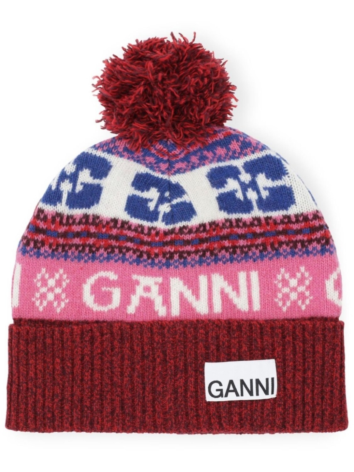 

GANNI трикотажная шапка бини с узором, красный