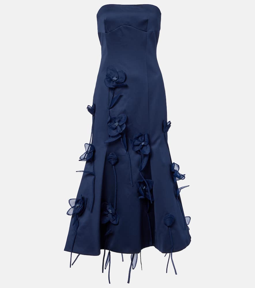 

Сатиновое миди-платье с цветочной аппликацией Rotate, Sky Captain