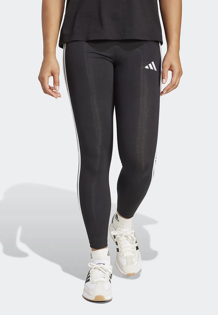 Леггинсы хлопковые с тремя полосками, Essentials, adidas, черный