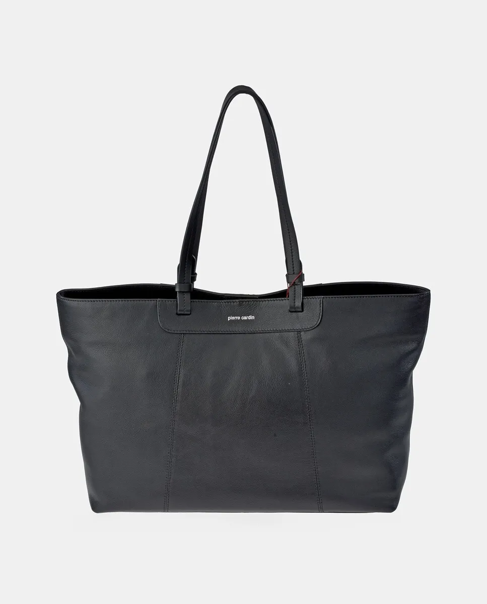 

Черная кожаная сумка-шоппер Pierre Cardin