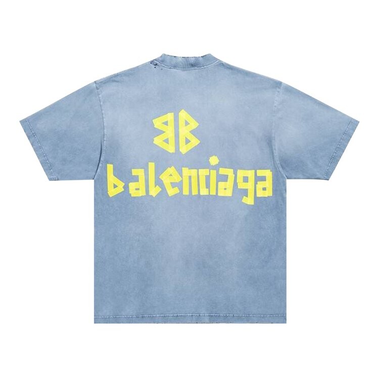 Футболка Balenciaga Tape Type Medium Fit 'Faded Blue', синий — фото 3