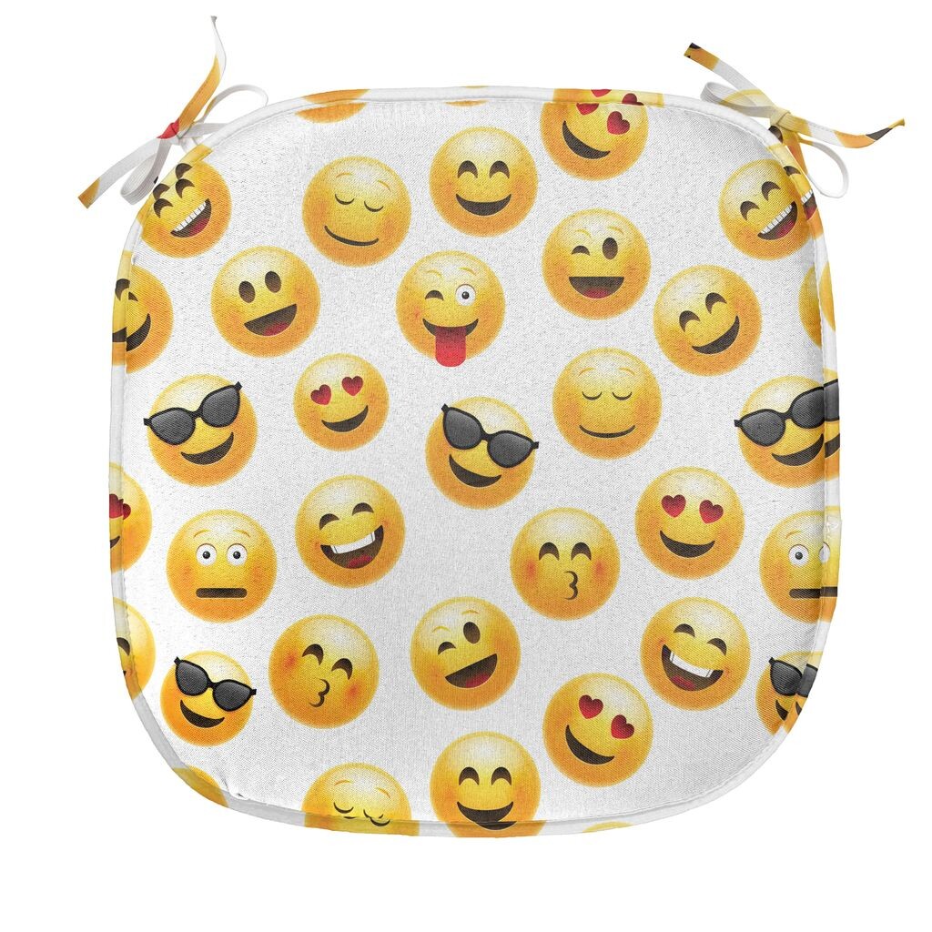 

Подушка для обеденного стула ABAKUHAUS Emoji, Smiling Faces Feelings Art, декоративная водонепроницаемая подушка с ремнями для кухонных сидений, 40 см x 40 см, черный желтый красный