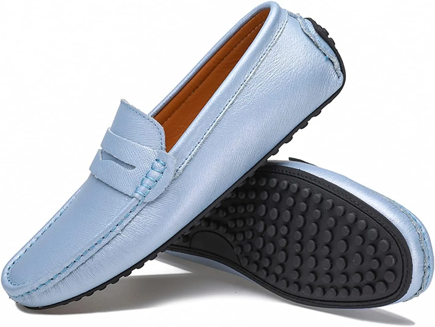 Мокасины кожаные мужские Penny Loafers Boat Shoes, голубой LITNERMIA — фото 3