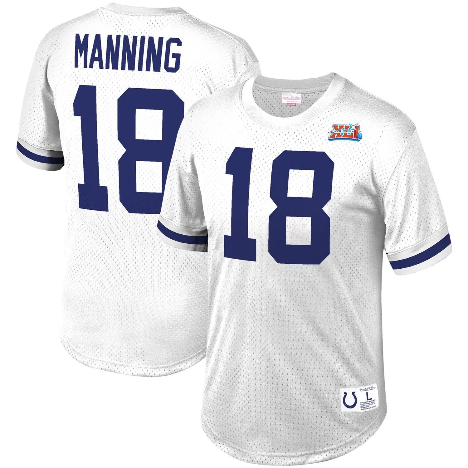 

Мужская футболка Mitchell & Ness Peyton Manning White Indianapolis Colts с именем и номером игрока в сетку