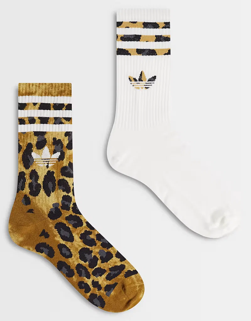 Носки высокие с тремя полосками 2 шт Adidas Originals, леопардовый принт