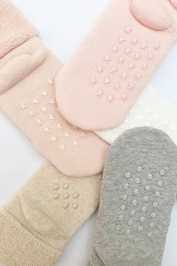 Детские носки с антискользящим покрытием 5 шт Organic Cotton Mem Socks, Cream-Pink-Blue — фото 2