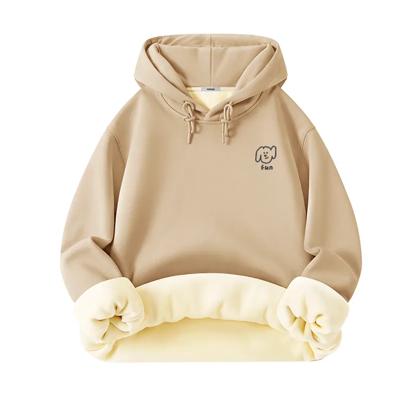 Детский худи на молнии утепленный с капюшоном Heavyweight Fleece-Lined Hooded MINISO, Khaki (Ma Xiu Dog Journal Chest Logo)