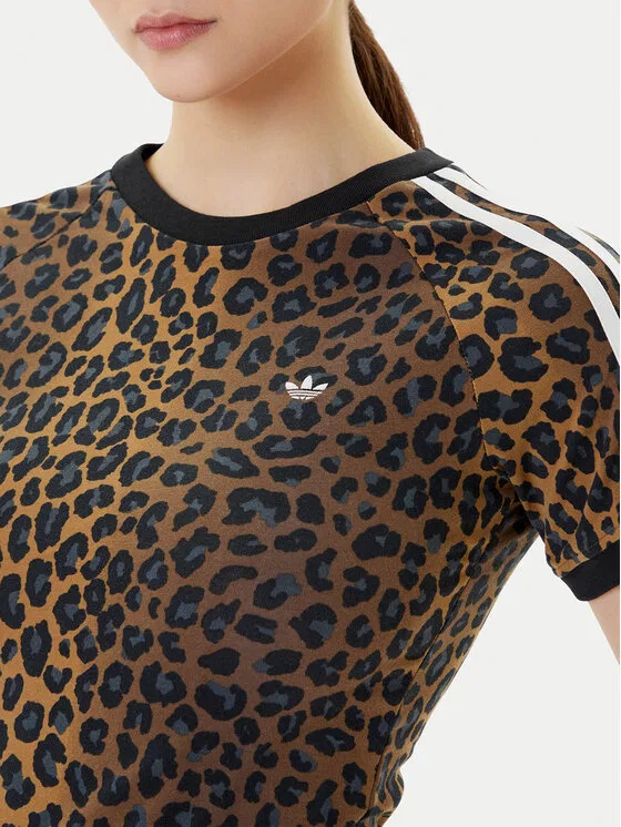 Футболка slim fit Leopard Cali Adidas, коричневый — фото 4