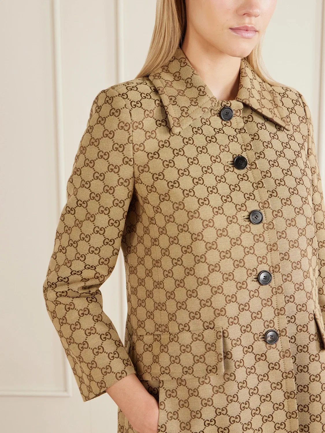 Пальто Gucci Жаккардовое с логотипом GG, из смесового хлопка, бежевый — фото 4