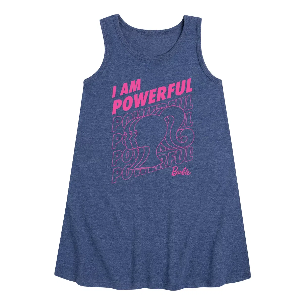Детское платье-трапеция без рукавов с принтом I Am Powerful Barbie, Heather Navy
