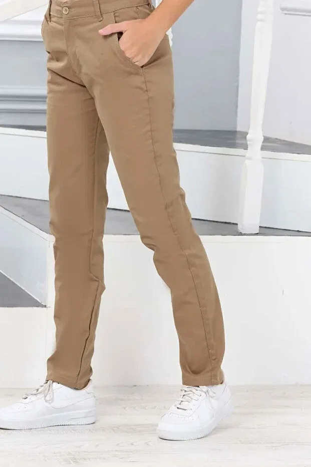 Детские брюки для девочек прямые с поясом Asortix, Beige