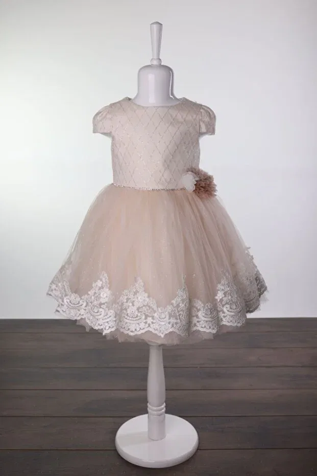 Детское платье для девочек с коротким рукавом Miss Ayışığı, Caramel