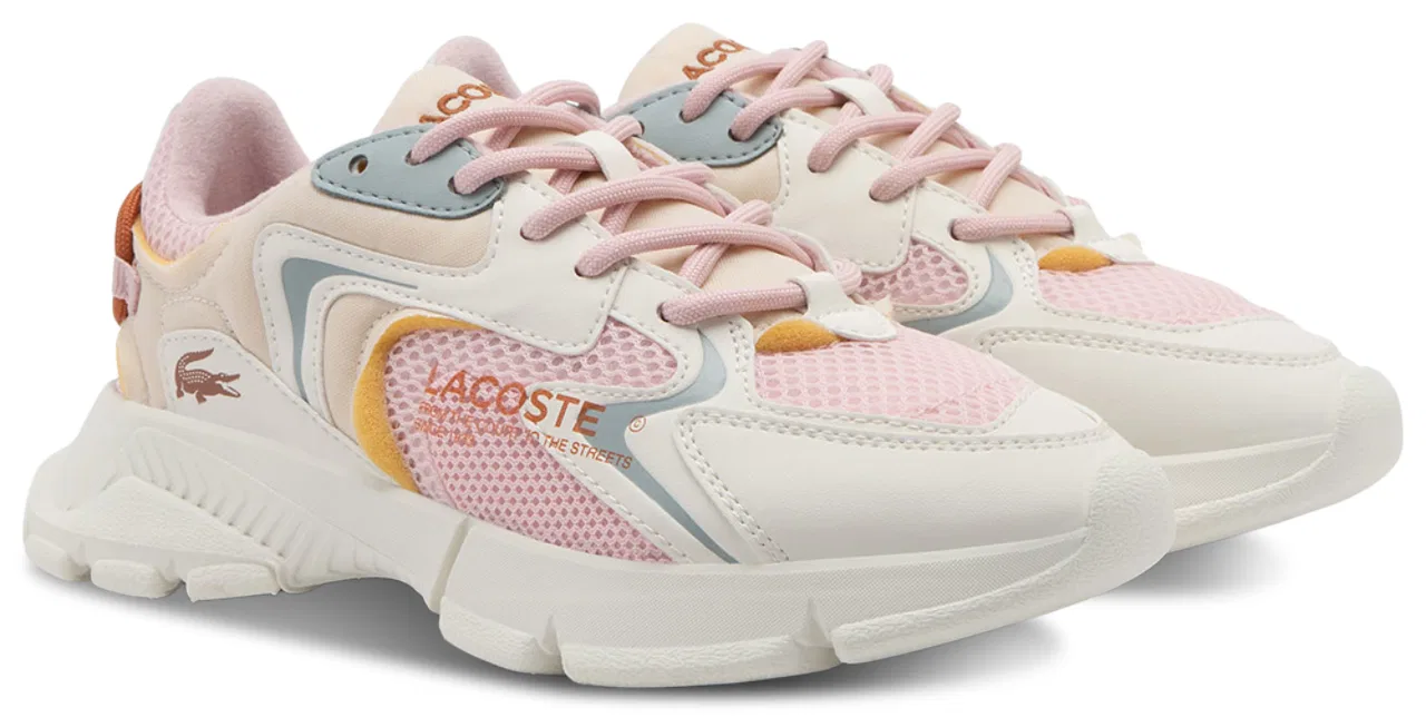 Детские кроссовки для девочек с металлическим блеском Lacoste Neo, Tan/Light Pink — фото 2