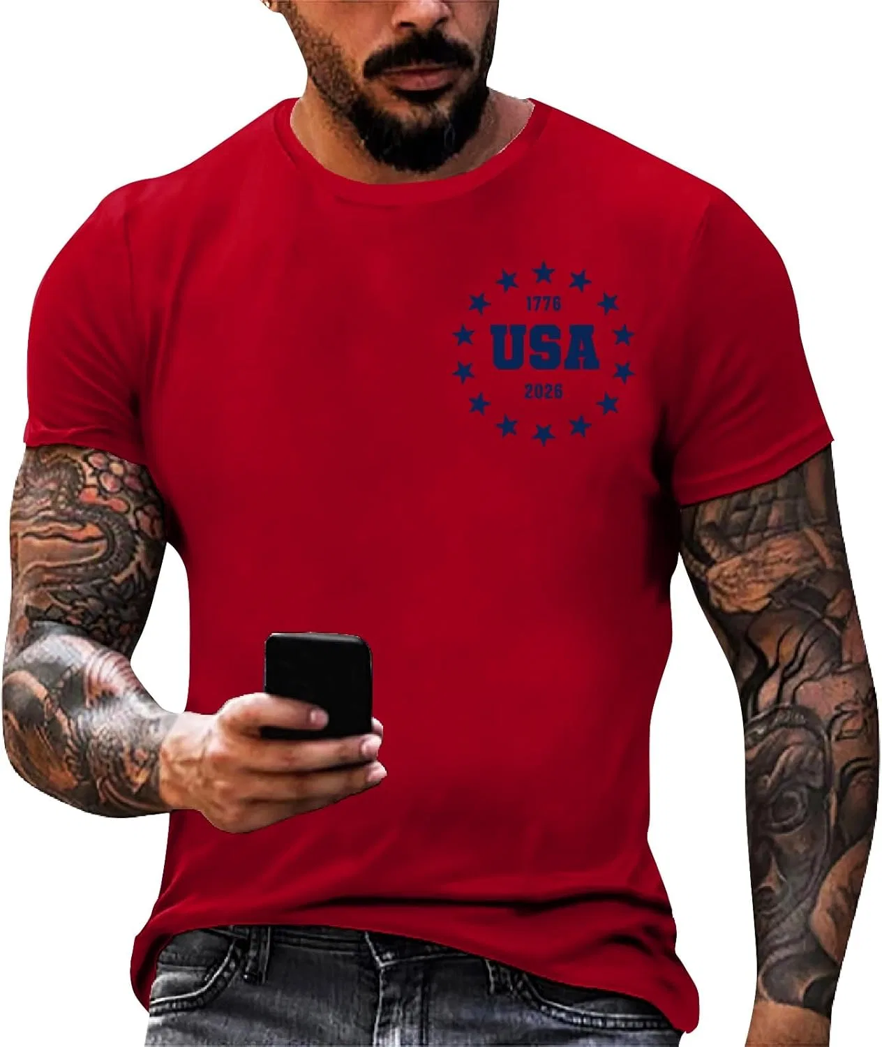Мужская футболка с принтом 250 Years American Flag, Gray