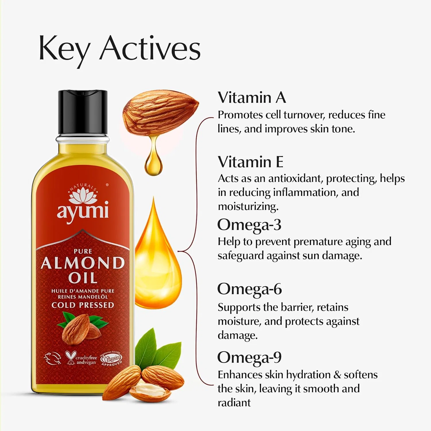 Масло для тела Ayumi Pure Almond Oil, 3 x 150 мл — фото 4