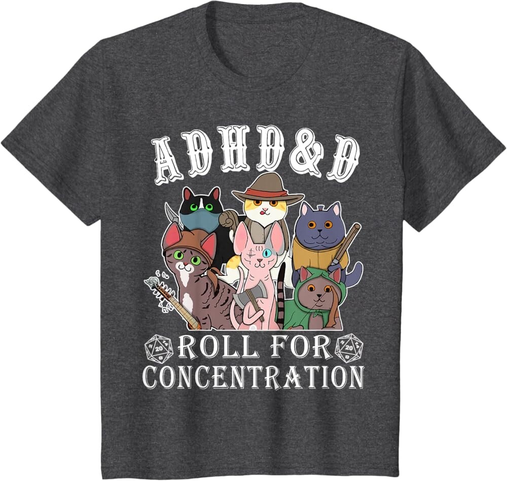 

Детская футболка Funny Tees Gamer RPG Apparel Cats RPG Gamer Roll For Concentration D20 Dice Nerdy, темно-серый